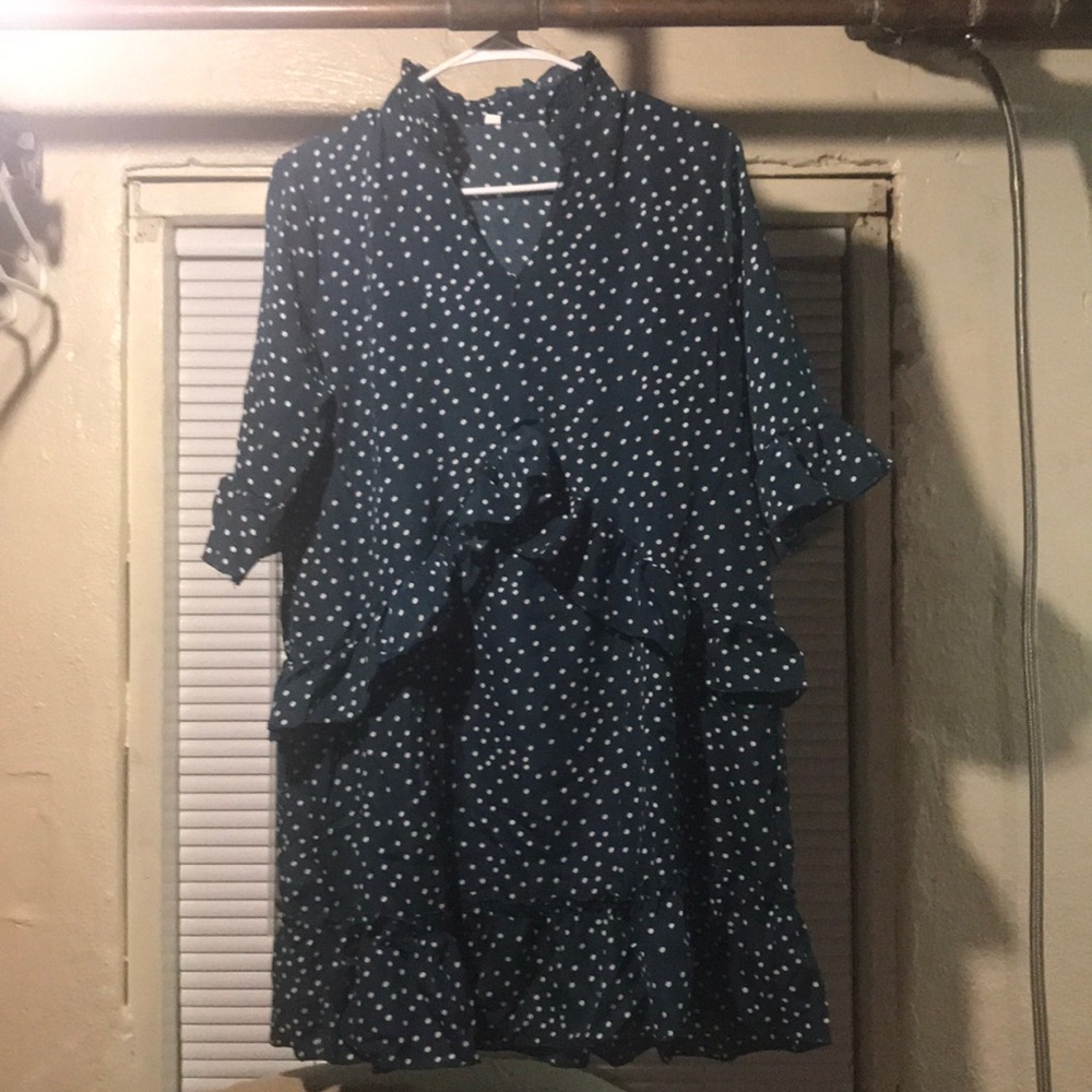 Dark teal dot dress